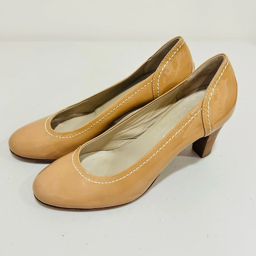 Womens‎ Size 9 Attilio Giusti Leombruni AGL Biege Patent Leather Shoe Pump Heel